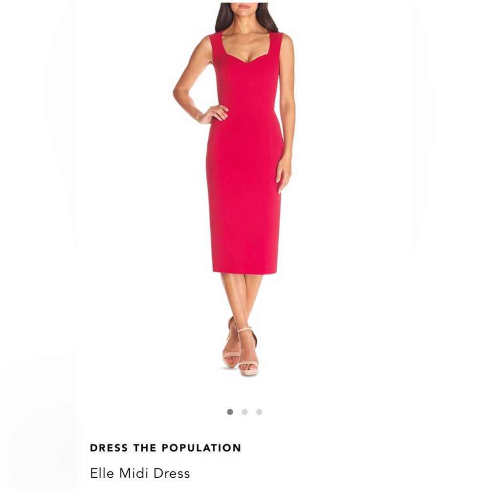 $168 NWT Dress The Population Midi Sweetheart Neck Dress Red